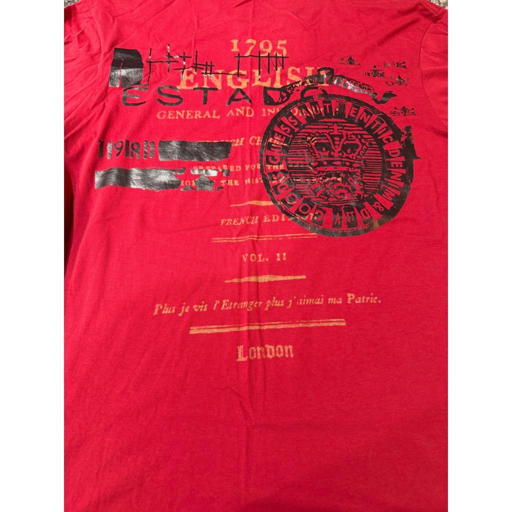 Guess Jeans Mens Graphic T-Shirt Red XL Cotton Distressed Crest M8439113 - Picture 3 of 8